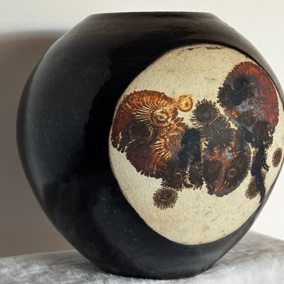 Studio Art Pottery Vase 8" Orb Sphere Shaped Brown Glazed Vtg RARE - Picture 6 of 16